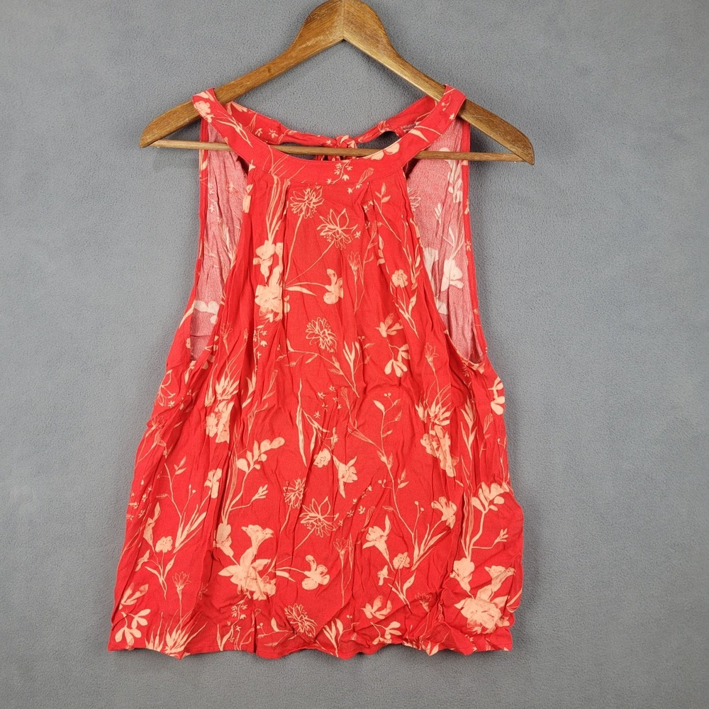 Gentle Fawn Tank Top Womens Large Red Floral High Neck Heart Tie‎ Back Pleated
